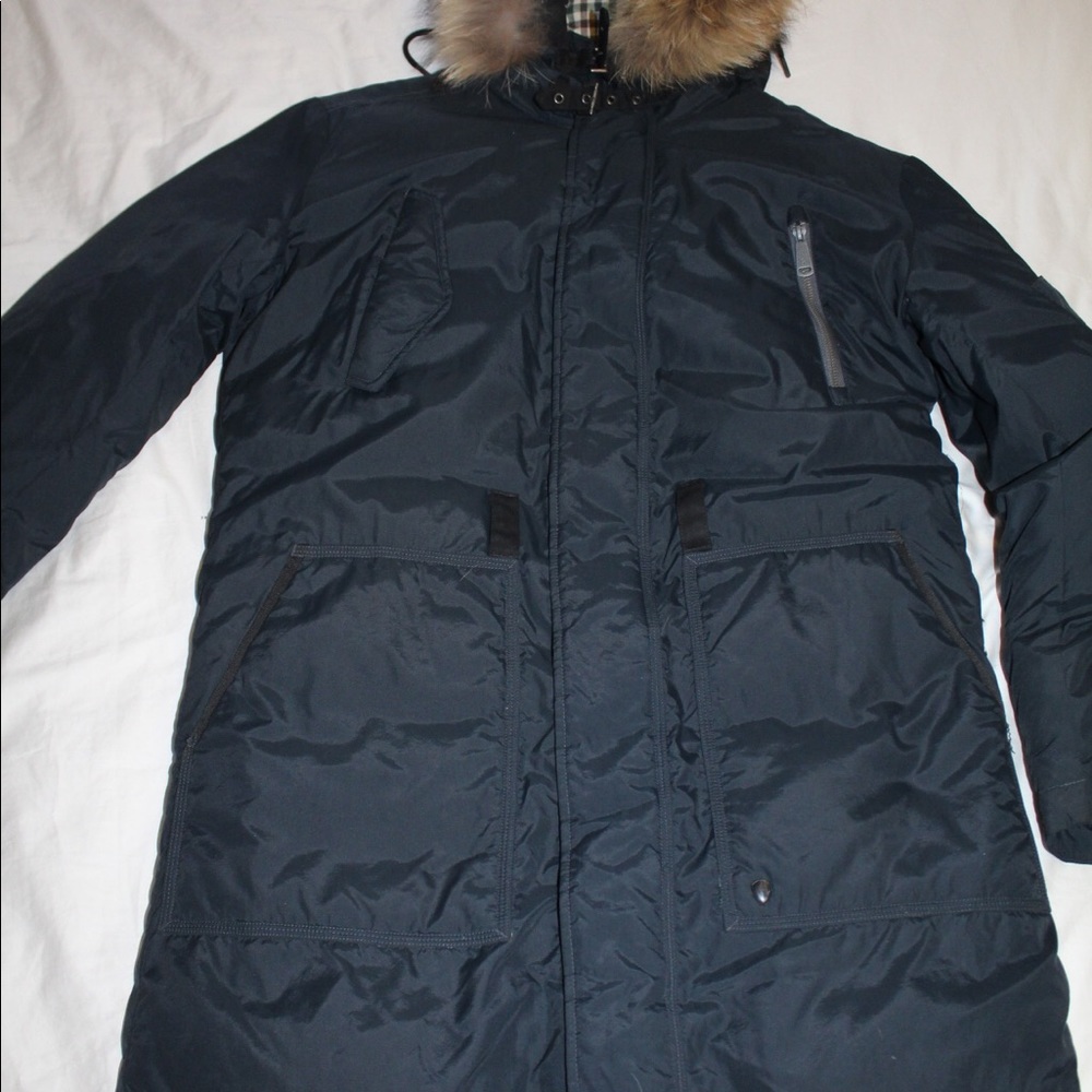 Long Parka with removable natural rabbit hood brim